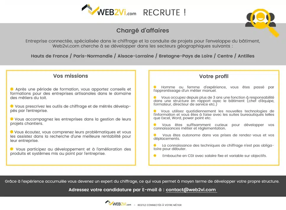 Recrutement Web2vi chargé d'affaires contrat pro expérience métier manuel