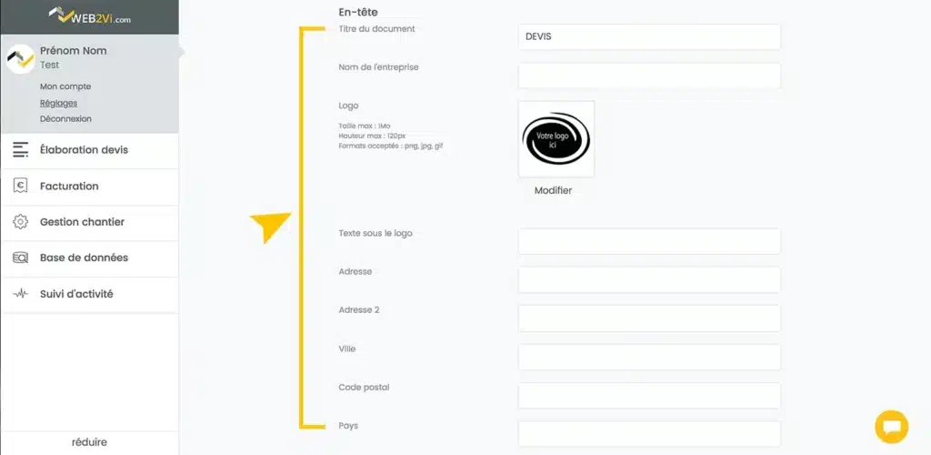 Web2vi guide d'utilisation devis bâtiment présentation