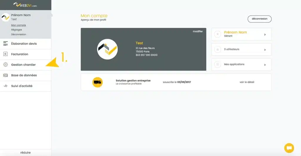 Web2vi guide d'utilisation FAQ gestion de chantier