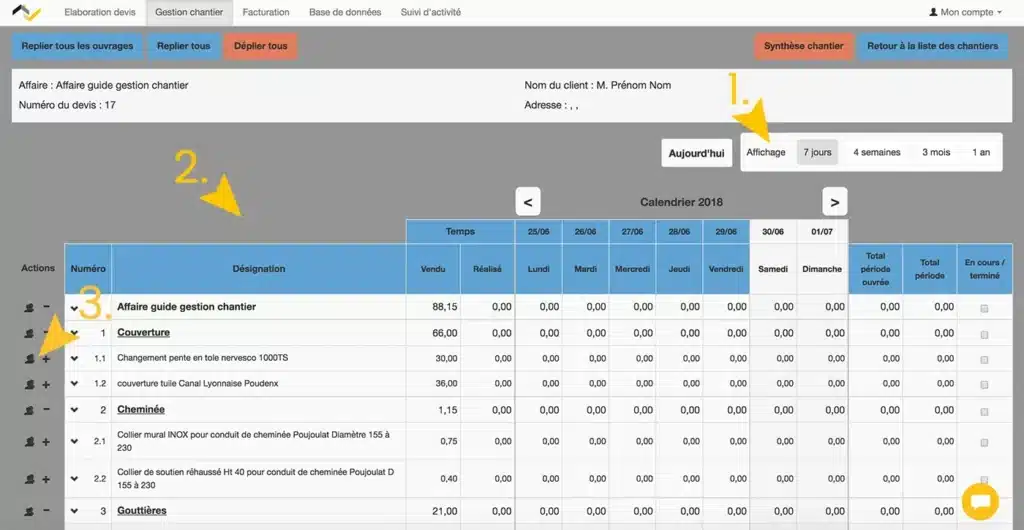 Web2vi guide d'utilisation FAQ gestion de chantier