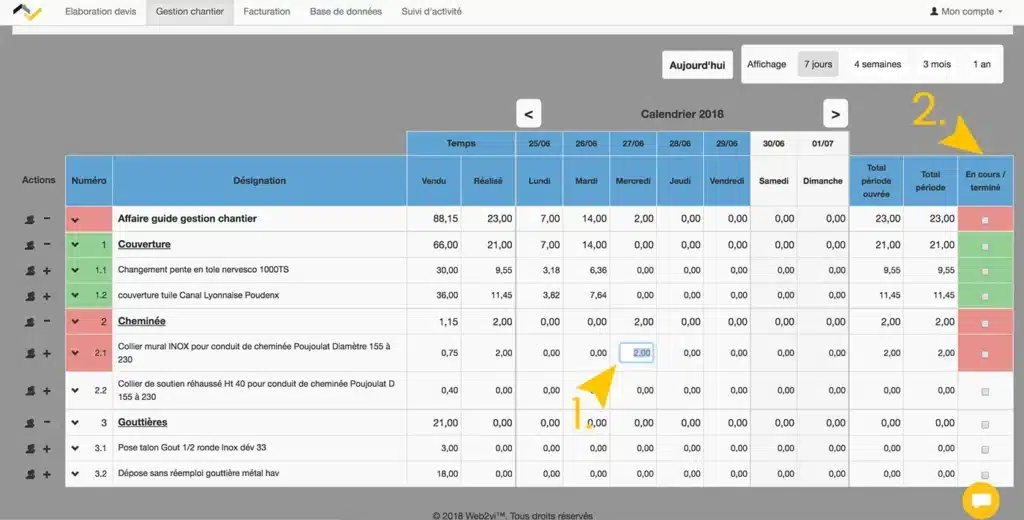 Web2vi guide d'utilisation FAQ gestion de chantier