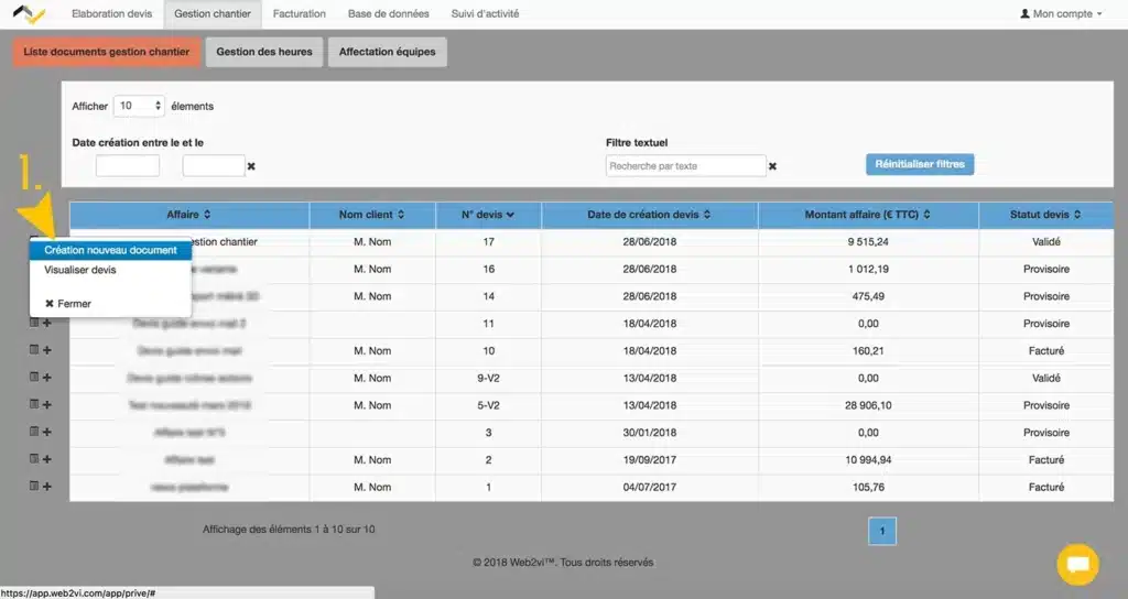 Web2vi guide d'utilisation FAQ gestion de chantier