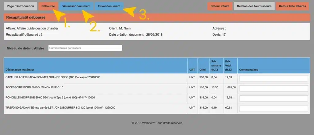 Web2vi guide d'utilisation FAQ gestion de chantier