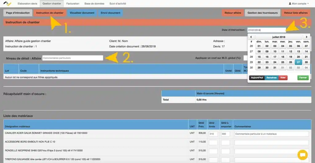 Web2vi guide d'utilisation FAQ gestion de chantier