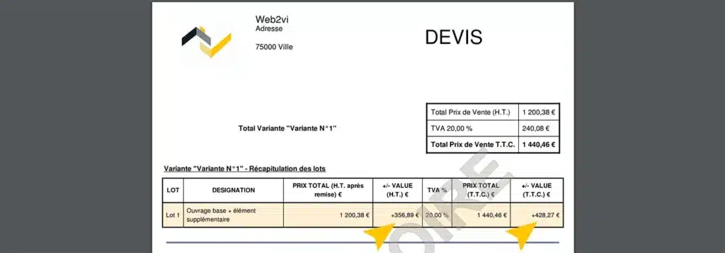 Web2vi Guide d'utilisation FAQ variante devis bâtiment