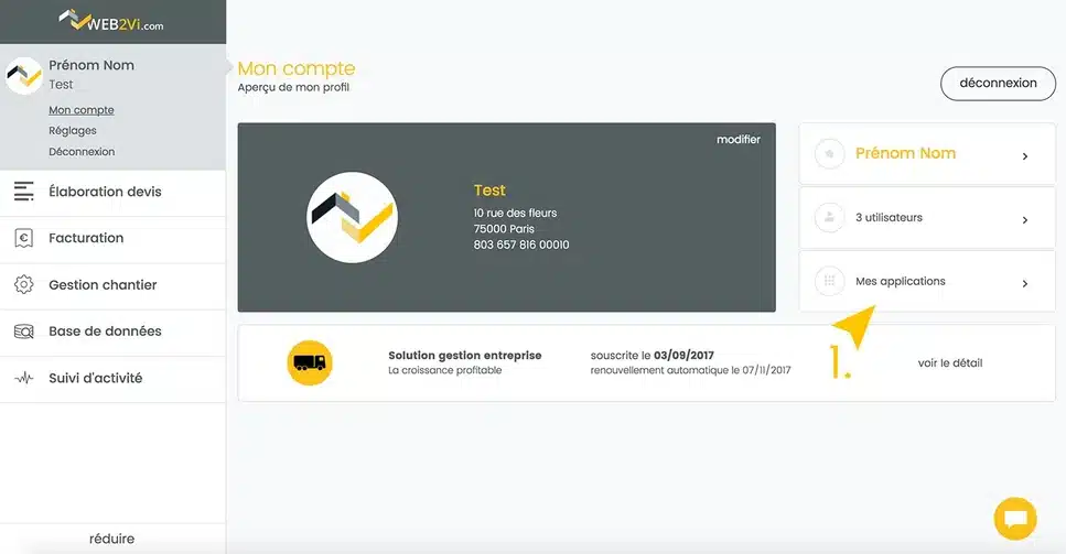 Web2vi mise à jour logiciel bâtiment onglet mes applications nouvelle interface