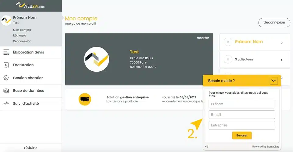Web2vi mise à jour logiciel bâtiment pure chat support client nouvelle interface