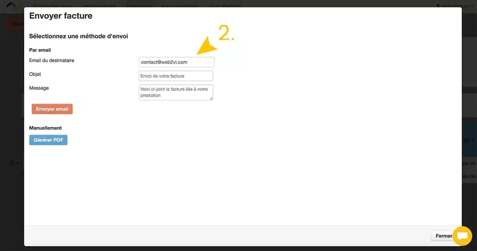 Web2vi logiciel gestion bâtiment envoi factures adresse mail pré-définie