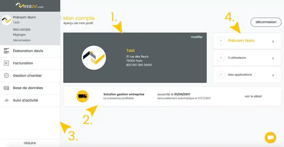 Web2vi mise à jour logiciel bâtiment onglet mon compte nouvelle interface