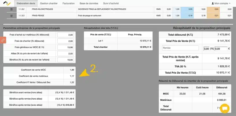 Web2vi logiciel gestion bâtiment coefficients de vente tarifs application