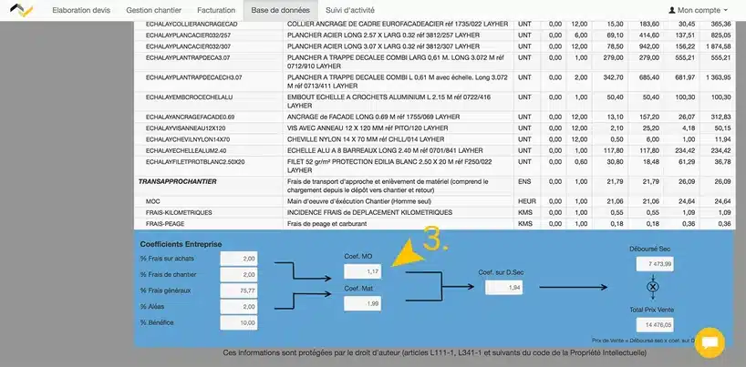 Web2vi logiciel gestion bâtiment coefficients de vente tarifs application