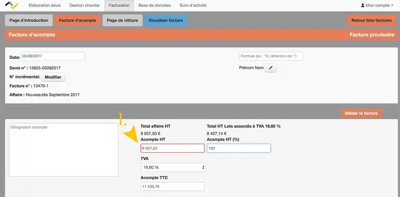 Mise à jour Web2vi acompte TVA lots à facturer logiciel de gestion bâtiment