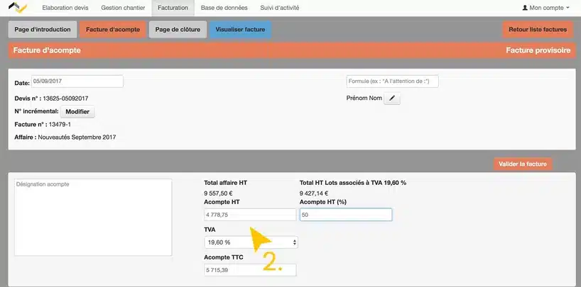 Mise à jour Web2vi acompte TVA lots à facturer logiciel de gestion bâtiment